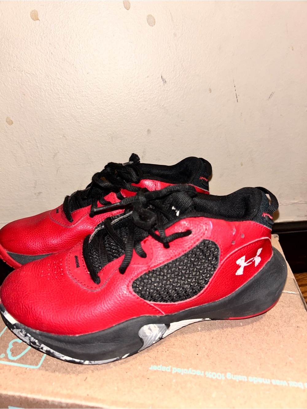 Under Armour Kids Red and Black Lace-Up Sneakers
